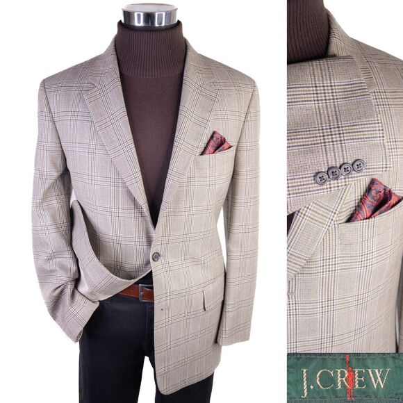 J Crew Men's Sz 40R Sport Coat Jacket Blazer Three Button Plaid Single-Less EUC - Picture 1 of 13